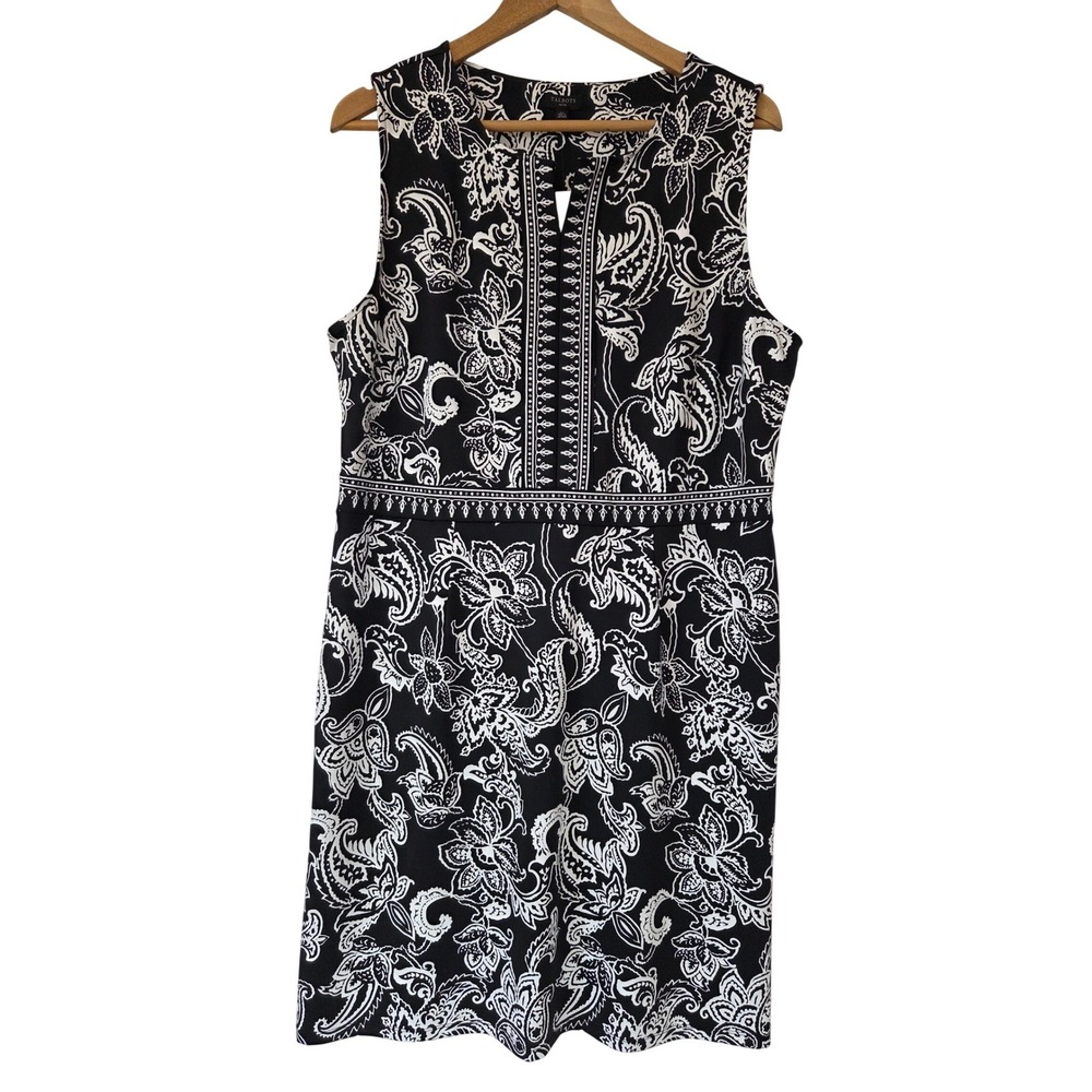 Talbots Petite Sheath Dress Paisley Floral Women PXL Black White‎ NWT $139